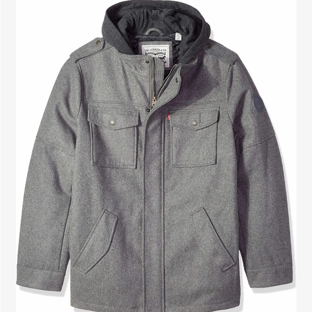 Levi’s men’s wool blend hooded military jacket